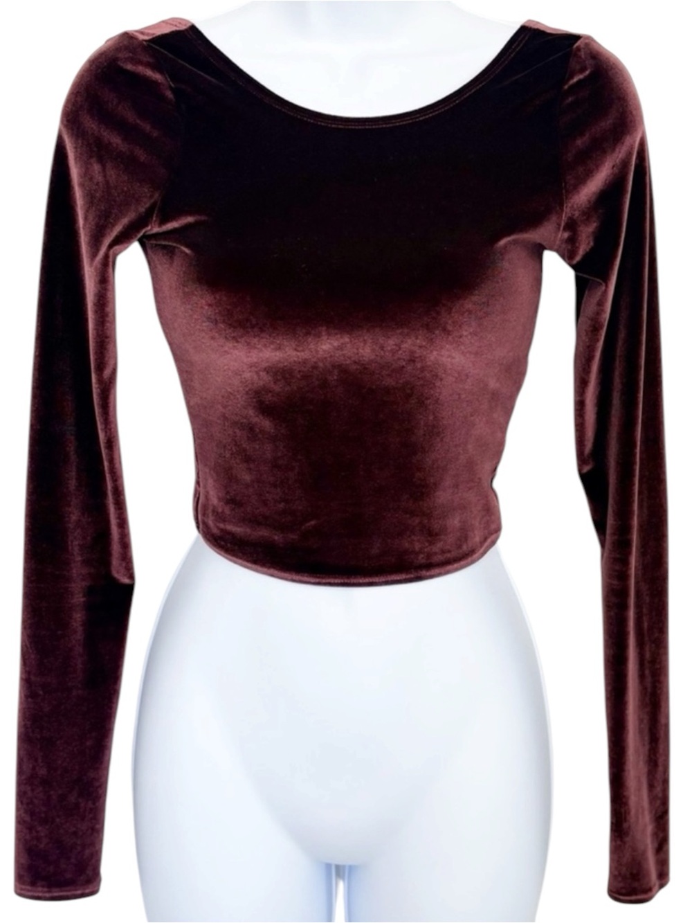 ABERCROMBIE & FITCH Burgundy Velvet Crop Top XS Y2K Long Sleeve Fitted